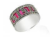 Silver Art Deco Marcasite & Pink Enamel Ring Size: 5.5