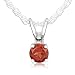Sterling Silver 4mm Round Garnet Pendant w/ Light Rope Chain, 18