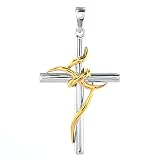 Sterling Silver 14 Karat Gold Plate and Rhodium Plated Sterling Silver Cross Pendant