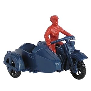 Retro Plastic Motorcycle with Sidecar and Rider 1:24 Scale ~ Toysmith Reissue of 1950 Thomas Toy