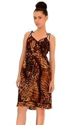 V-neck Ruched Animal Print Empire   Waistline Spaghetti Strap Rayon/Silk  Dress