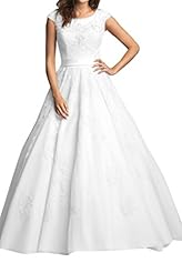 Modest Satin/Tulle Jeweled Lace Floor Length Cap Sleeves Wedding Dress 