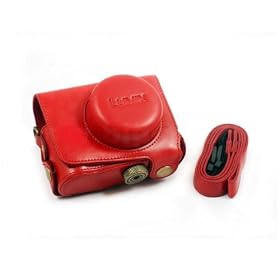 Red Leather Camera Case Bag for Panasonic Lumix GF3