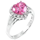 Engagement Ring w/ Pink Heart Cubic Zirconia in Sterling Silver - size 5