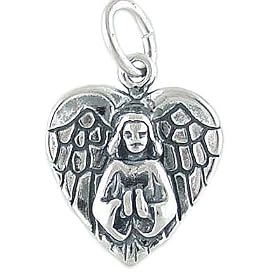 Angel Wings Guardian Angel 3D Heart Vintage Style 925 Sterling Silver Traditional Charm or Pendant