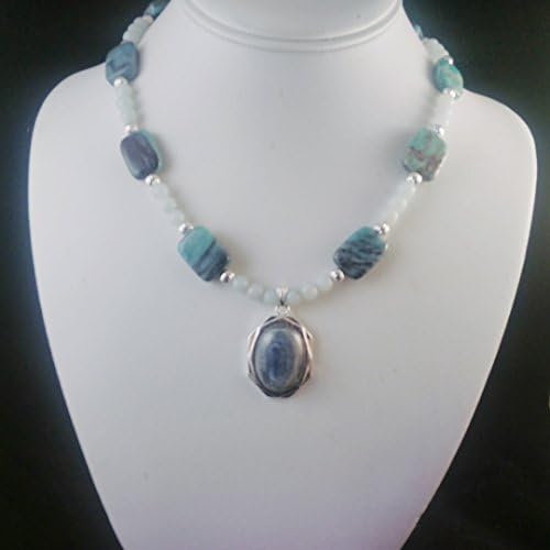 Labradorite-Kunzite-Amazonite Necklace with Labradorite Pendant, Silver Overlay