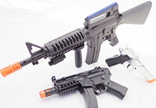 3x Toy Guns Electronic M-16 Machine Gun & MP5 Rifle w/ Sound Silver 9MM Cap Gun