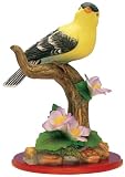 Goldfinch Bird Figurine Porcelain with Flowers on Wood Base - Wildlife Collectible