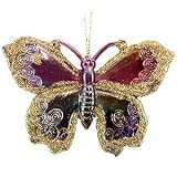 Set of 2 Glitter Iridescent Gold Butterfly Christmas Ornaments