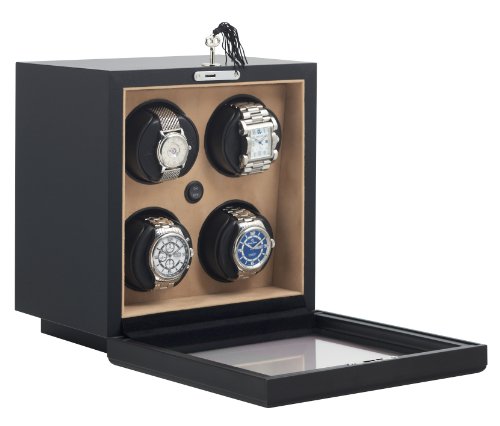 In Safe 4 Watch Winder with Lockable Black Aluminum Drop-Door by Orbita In Safe 4 Watch Winder with Lockable Black Aluminum Drop-Door by Orbita