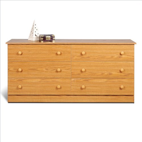 Prepac Six Drawer Double Dresser in Oak Finish