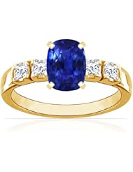 14K Yellow Gold Cushion Cut Blue Sapphire Ring With Sidestones (GIA Certificate)