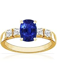 18K Yellow Gold Cushion Cut Blue Sapphire Ring With Sidestones (GIA Certificate)