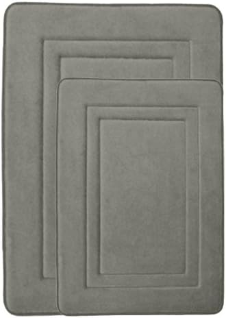 Graphite Gray Memory Foam Bathroom Mat/rug : Racetrack Design, Ultra Soft Microfiber, Non-skid Backing (2 Piece Set: 17" X 24" and 21" X 34")