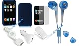 Cuffu iPod Touch 2 (2nd Generation) accessory combo set / Touch 2G Great Deal Combo Package Blue Skin Case Cover & Home Charger , Car Charger, Data Cable & BLUE GOLF Earphone (5 in 1) in Only One LOWEST Shipping Rate $2.98 - Great Holiday Gift