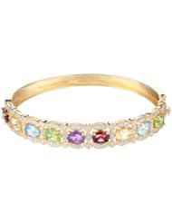 18k Gold Over Sterling Silver Multi-Gemstone Scalloped Bangle Bracelet