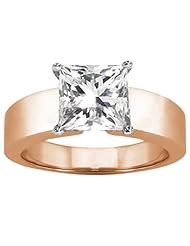 0.90 Ct Princess H/I SI1/SI2 Diamond 18K Rose Gold Ring