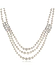 Majorica 3-Row Pearl Cubic Zirconia Strand Necklace, 17"