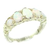 High Quality Solid 14K White Gold Natural Opal English Victorian Ring - Finger Sizes 5 to 12 Available