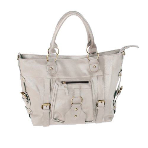 [Dream Lady] Charm Griege Leatherette Double Handle Handbag Shoulder Bag Satchel Bag Purse