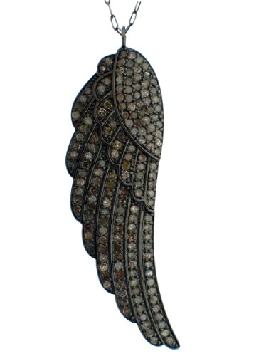 Oxidized Black Sterling Silver Angel Wings Pendant with Fancy Color Diamonds