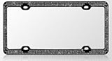Black Chrome Metal Car License Plate Frame with Triple Row Clear Crystals