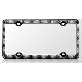 Buy Black Chrome Metal Car License Plate Frame with Triple Row Clear Crystals now!