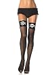 Fishnet Thigh High Nylon Stocking With Skull Printed Vinyl Top (Black;One Size)