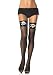 Fishnet Thigh High Nylon Stocking With Skull Printed Vinyl Top (Black;One Size)