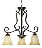 3 -Arm Scrolled Iron Rod Chandelier with Bronze Finish and Frosted Glass Shades