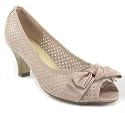 Peep-toe Low Heel Bow Pump Nude or Black