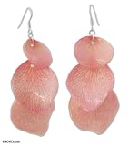 Natural rose petal earrings, 'Three Sisters' 1.2 W 2.9 L