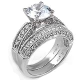 Cubic Zirconia Silver Wedding Ring Set - size 5