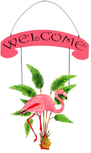 Sunset Vista Designs Kathy Hatch Pretty in Pink Flamingo Welcome Sign, 20 by 12-Inch
