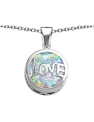 Original Star K (tm) Large Love Round Pendant with 15mm Round Created Opal in 925 Sterling Silver
