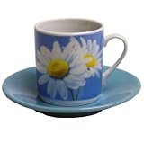 Porcelain Blue Daisy Espresso Demitasse Cup and Saucer Set, service for Six