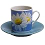 Porcelain Blue Daisy Espresso Demitasse Cup and Saucer Set, service for Six