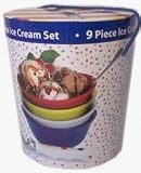 9 pc. ICE CREAM SET INCLUDES 4 BOWLS, 4 SPOONS AND ICE CREAM SCOOP
