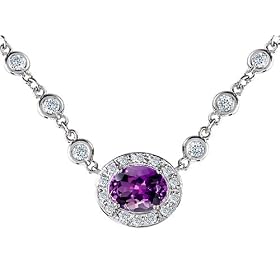 3.04 cttw 925 Sterling Silver Genuine Oval Amethyst Necklace by