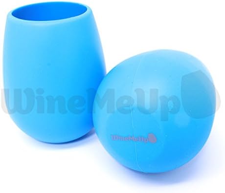 WineMeUp Silicone Wine Glasses - Best Stemless Unbreakable Cups - Set of 2 Blue