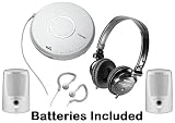 Sony Walkman Portable Skip-Free CD Player & AM FM Radio with Earbud Headphones, 30 Preset Stations, Digital Mega Bass Sound, AVLS, Volume Control Studio Monitor Headphones & Passive Lightweight Portable Speakers - Batteries Included
