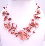 COral & Shell Multistring Necklace Red Beads Coral Shell Necklac (BRAND NEW)