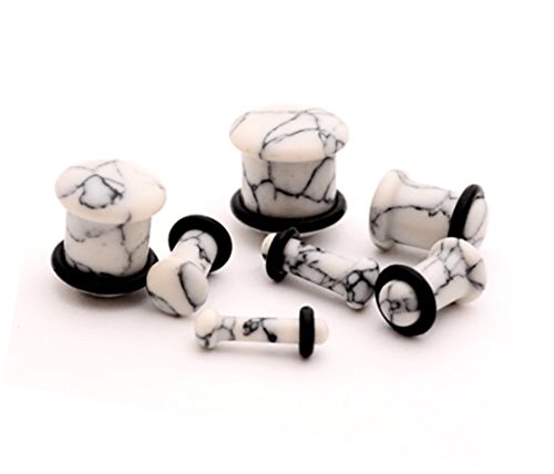 Single Flare Howlite Stone Plugs - 2g - 6mm - Sold As a Pair