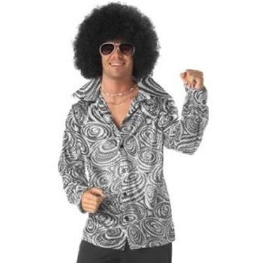 Click here to buy Groovy Disco Shirt and Wig for Men (Sunglasses, Necklace, Shoes, Pants not included).
