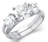 Solid 14k Gold Three 3 Stone Engagement Wedding Set CZ Cubic Zirconia Ring Round Cut 2.0 ct