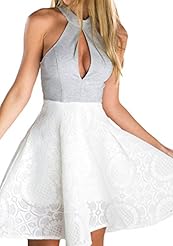 Sexy Flared-Skirt High-Neck Polyester/Spandex Corset   Waistline Summer Skater Dress/Party Dress 