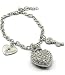 Designer Look Heart Crown, Key & Locket Charm Bracelet with Crystals