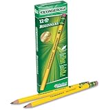 Dixon Ticonderoga Beginners Primary Size #2 Pencils with Erasers, Box of 12, Yellow (13308)
