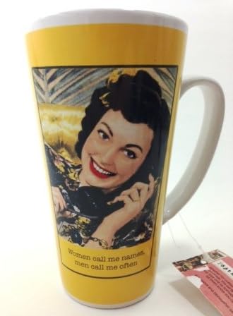Comedy Retro Tall Latte Mug " Women Call Me Names Men Call Me Often "