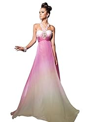 A-line Chiffon Empire   Waistline Beaded Pleated Sweetheart Halter Prom Dress 